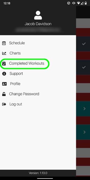 Completed Workouts Menu Option