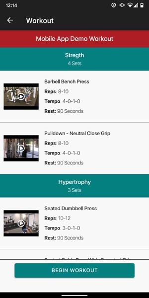 Workout screen